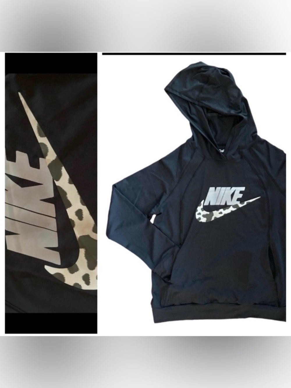 Nike Oalka Women’s Athletic Running Hoodie Size M Black Gray Nike Cougar Swoosh
